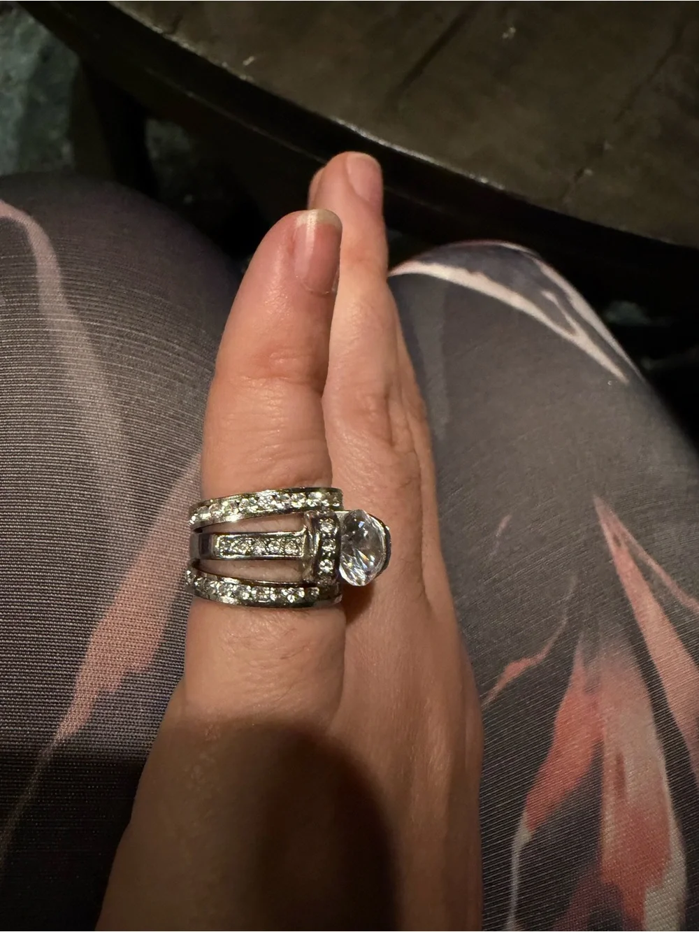 Silver-Tone Clear CZ Solitaire Trio Ring Set - size 5